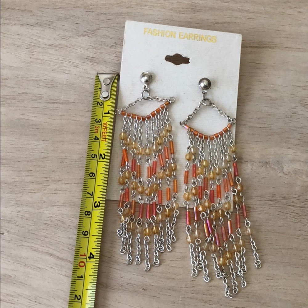 🍭Boho long beaded statement earrings orange - Picture 2 of 3